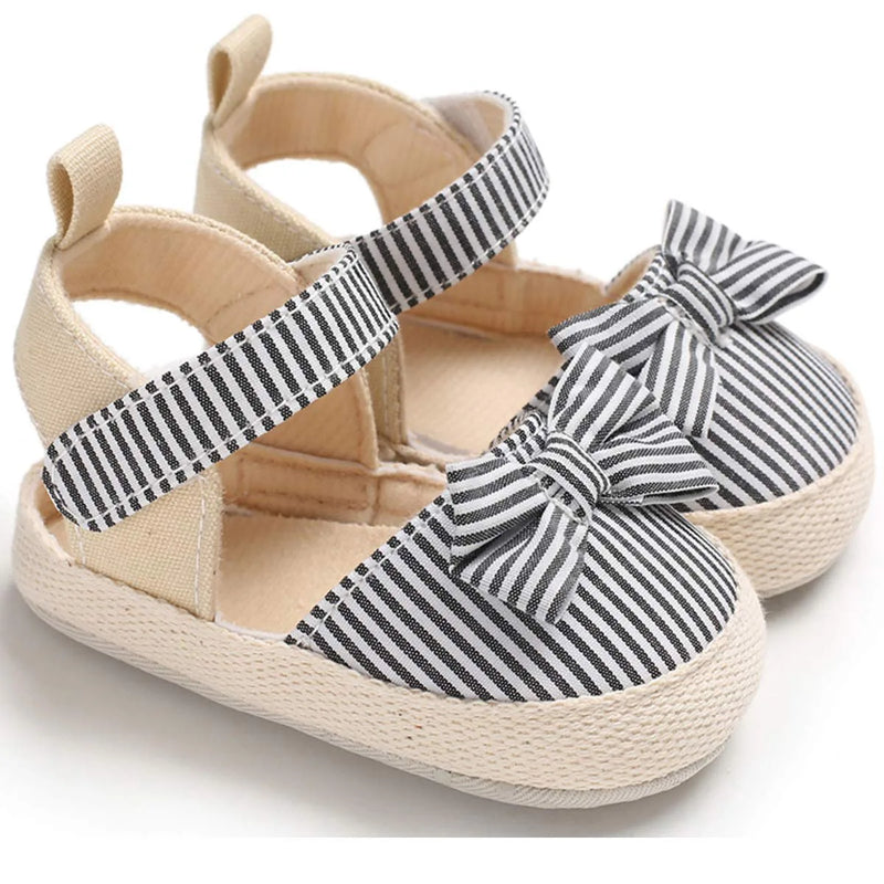 Summer Newborn Infant Baby Boys Girls Shoes Non-Slip Canvas Stripe Bowknot Toddlers Infantil Sandals