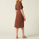 Summer Dress Polka Dot Vintage Elegant Midi Dress Round Neck Short Sleeve Buttoned Waist Slim Dresses For Women Clothes
