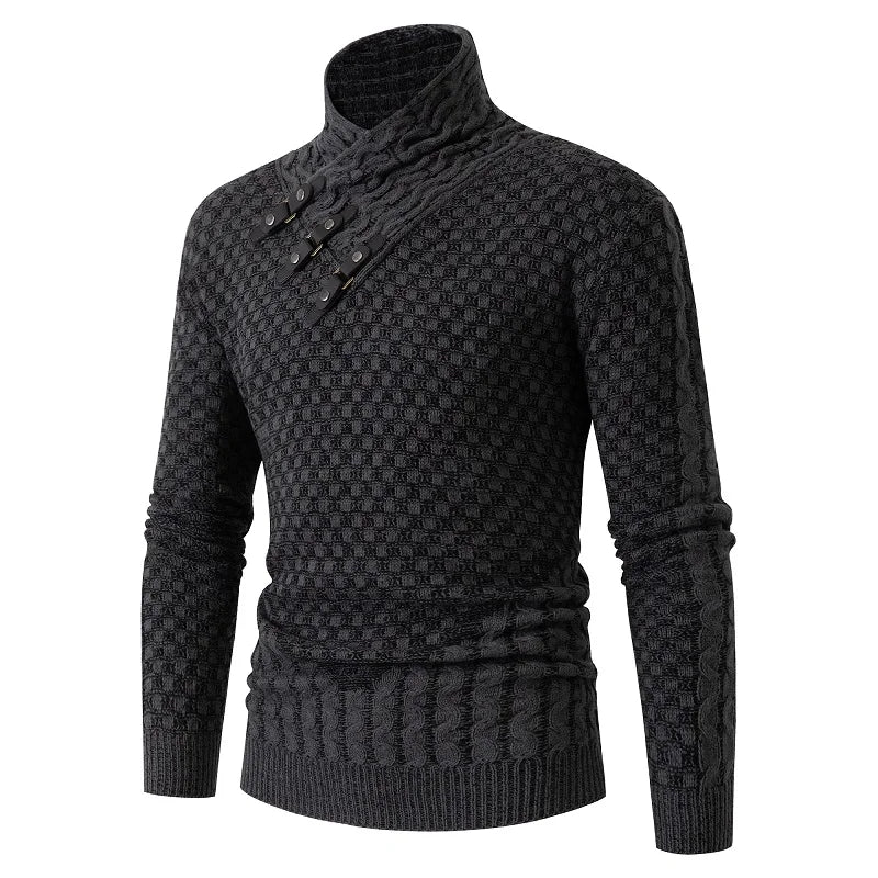 Casual Slim Knit Sweater Pullover Sweater Autumn and Winter Long Sleeve Scarf Collar Sweater Men's