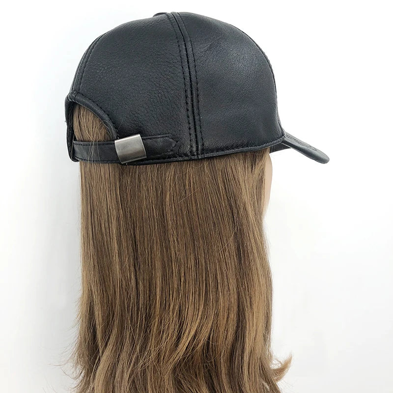 Baseball Cap Black Solid Cap Leather For Unisex Spring And Autumn Fashion Adjustable Caps Sun Visor