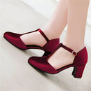 Women Pumps Velvet Mary Janes Shoes Red Green Heeled Party Wedding Office Shoes Ladies