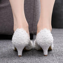 Kitten Heel Girl Dress Lace Flower Party Prom Wedding Bridal Shoes Bridesmaid Pumps