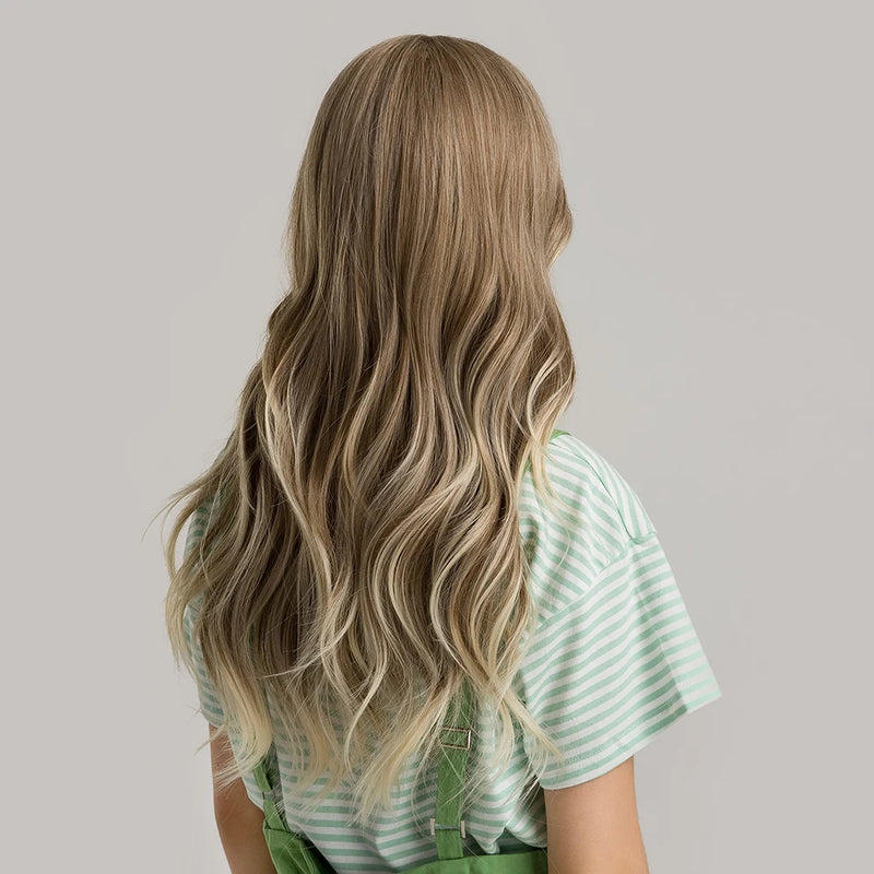 Long Fluffy Wave Blonde Wigs with Bangs Cosplay Natural Ombre Wigs for Women