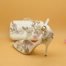 Flower shoes with matching bags High heels Pointed Toe Ankle Strap Ladies Party shoe and bag set