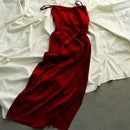 Luxury Red Silk Dresses for Women Sleeveless Spaghetti Strap Side Split Evening Elegant