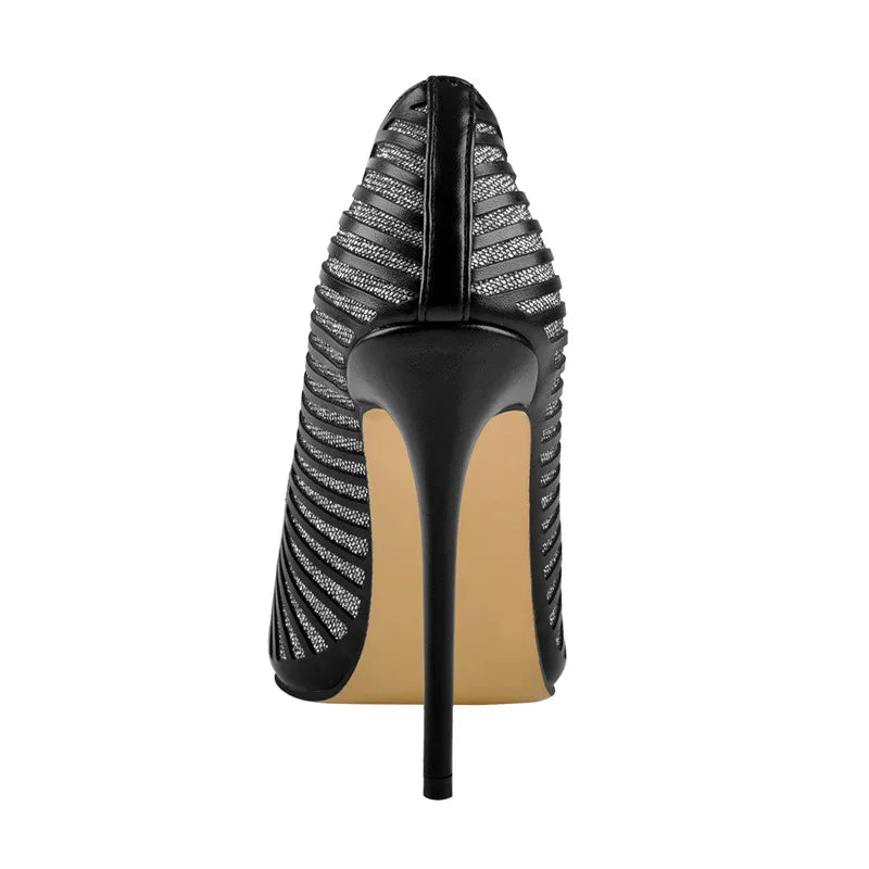 Women Pointed Toe High Heels Slip on Stiletto Pumps Dress Classic Stripes