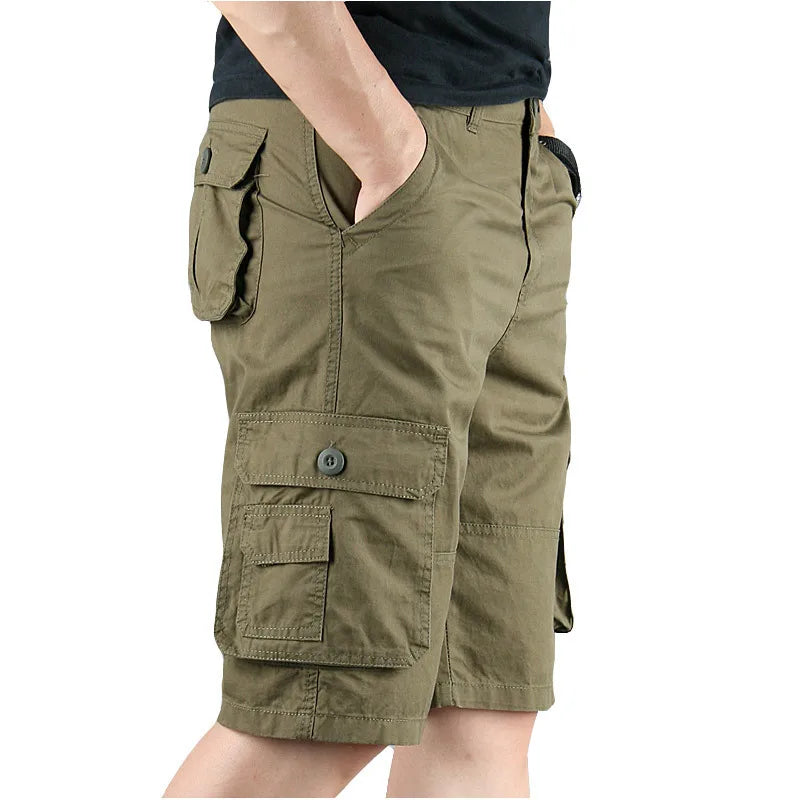 Men's Casual Cargo Shorts Summer Loose Cotton Multi Pockets Baggy Army Military Overalls Bermuda Tactical Work Shorts Masculino