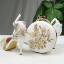 Flower shoes with matching bags High heels Pointed Toe Ankle Strap Ladies Party shoe and bag set
