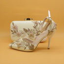 Flower shoes with matching bags High heels Pointed Toe Ankle Strap Ladies Party shoe and bag set