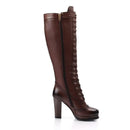 Brown knee-high boot with lace-up design on a white background, Obroi
