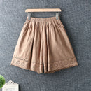 Summer Fresh Elasticated Waist Hollow out embroidery linen loose wide-leg Pants