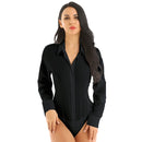 Women Bodysuit for Office Lady Turn-down Collar Long Sleeve Button Down Easy Care Work Bodysuit Shirt for Evening Cocktail Party