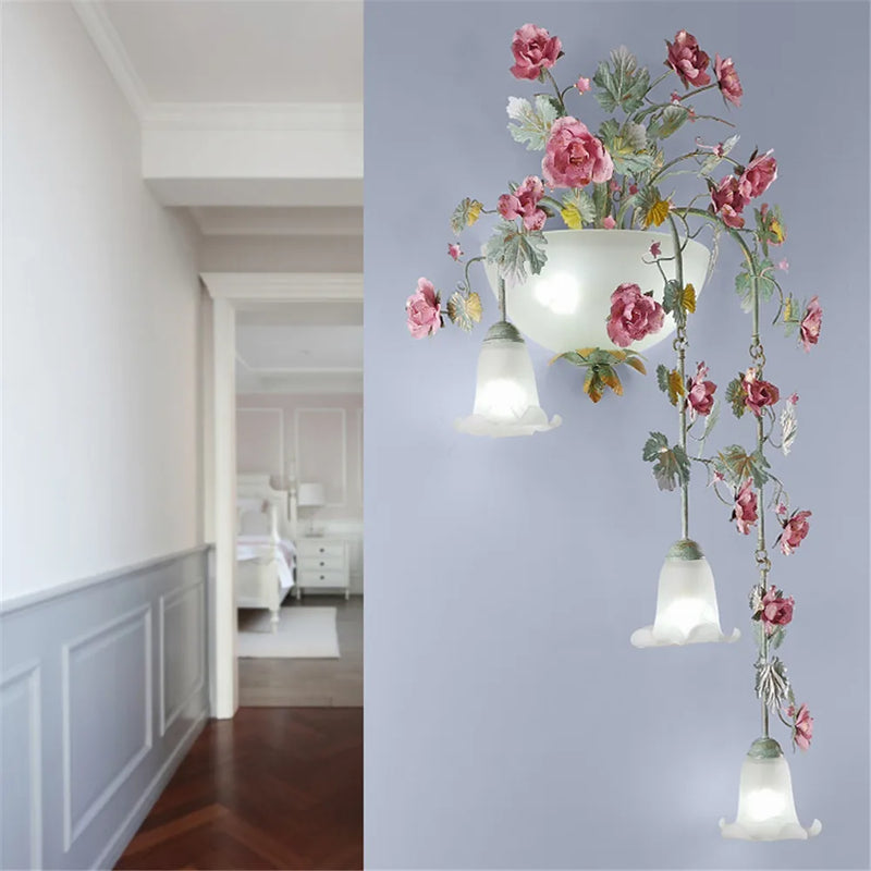 Flower Grass Wall Lights With Roses Iron Art long Wall Lamp Decorative lamp Porch lamp background Home Lighting