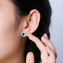 Sterling Silver rhodium plating Octagon Cut Emerald Zircon Diamonds Gemstone Stud Earrings Fine Jewellery