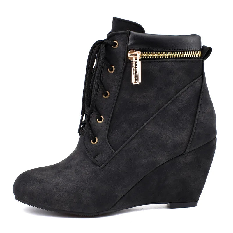 Winter Women snow Boots Round Toe Wedge Ankle Boots For Women Shoes High Heels Women Motorcycle