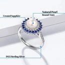 Pearl Sapphire Sterling Silver Women's Ring Round 7mm Pearl Classic Style Jewelry