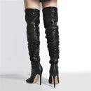 Women Peep Toe Black Matte Over The Knee Boots Concise Stiletto High Heel Zipper Boots