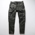 Mens Motorcycle Biker Genuine Leather Pants Real Slim Pencil Design Men Cargo Trousers