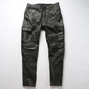 Mens Motorcycle Biker Genuine Leather Pants Real Slim Pencil Design Men Cargo Trousers