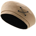 Leather buckle leather Beret women autumn and winter easy match flat top cap