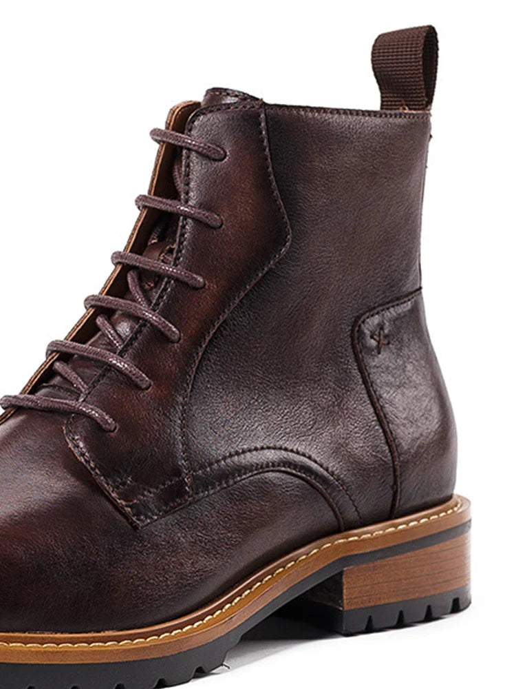 Men's Basic Boots Men Ankle Boots British Winter with fur warm Man Casual Lace-up Boots Genuine Leather Handmade Retro Boot