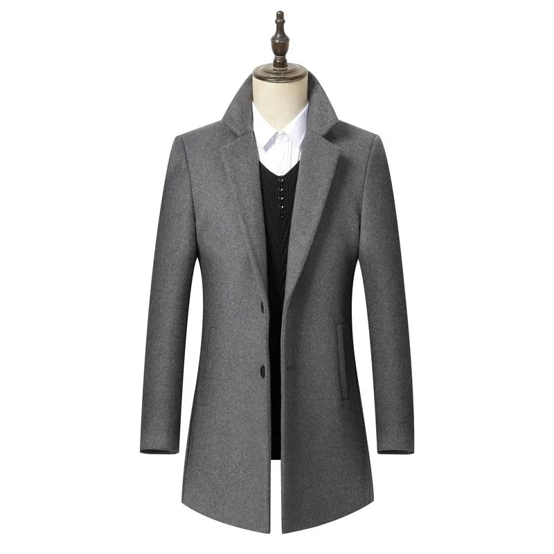 Autumn Winter Men's Long Section Wool Coat Business Casual Classic Style Slim Fit Woolen Jacket