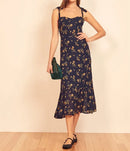 Summer Dress Chiffon Pastoral Style Vintage Ruffle Floral Midi Dress Women