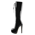 Black high-heeled lace-up boot on a white background, Obroi