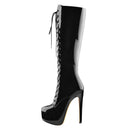 Black high-heeled lace-up boot on a white background, Obroi