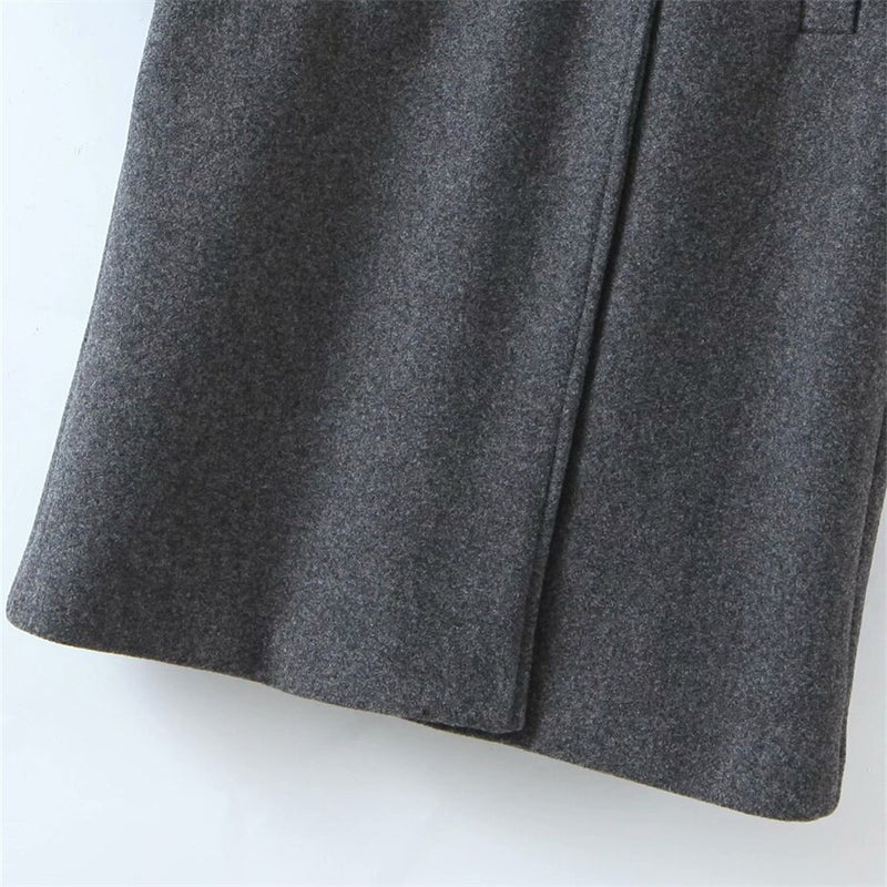Vintage Women Dark Woolen Coat Autumn Ladies Single Breasted Loose Casual Coat Girls Chic Outwear