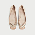 Pink Ballet Flats Shoes Diamond Silk Square Toe Ballet Single Shoes Women's Bridesmaid