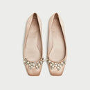Pink Ballet Flats Shoes Diamond Silk Square Toe Ballet Single Shoes Women's Bridesmaid