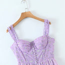 Spring French Vintage Sweet Sexy Floral Print Folds Ruffle Holiday Style Strap Dress For Women
