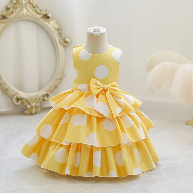 Princess Flower Girl Dress Dots Printing Gown Kids Girl Wedding Birthday Prom Party Kids Dresses For Girls Children's Costume