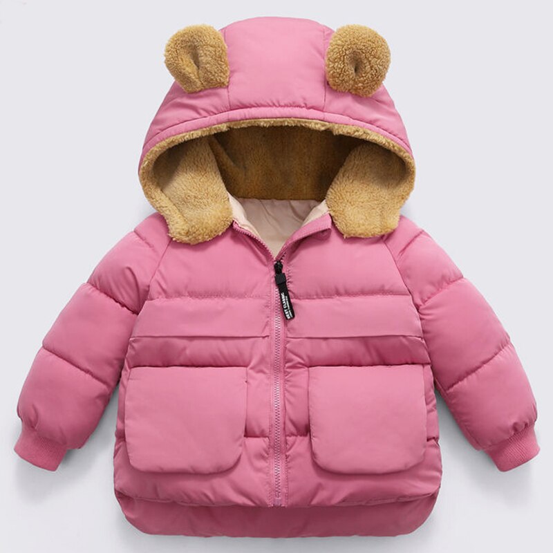 Baby Girls Woolen Thicken Bear Hooded Outerwear Winter Jacket Coat Toddler Overall Kids Cotton-Padded Children Clothing