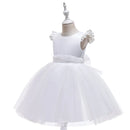 Summer Children Birthday Party Dress Girls Princess Dress Lace Skirt Flying Sleeve Dress Baby Kids Clothes