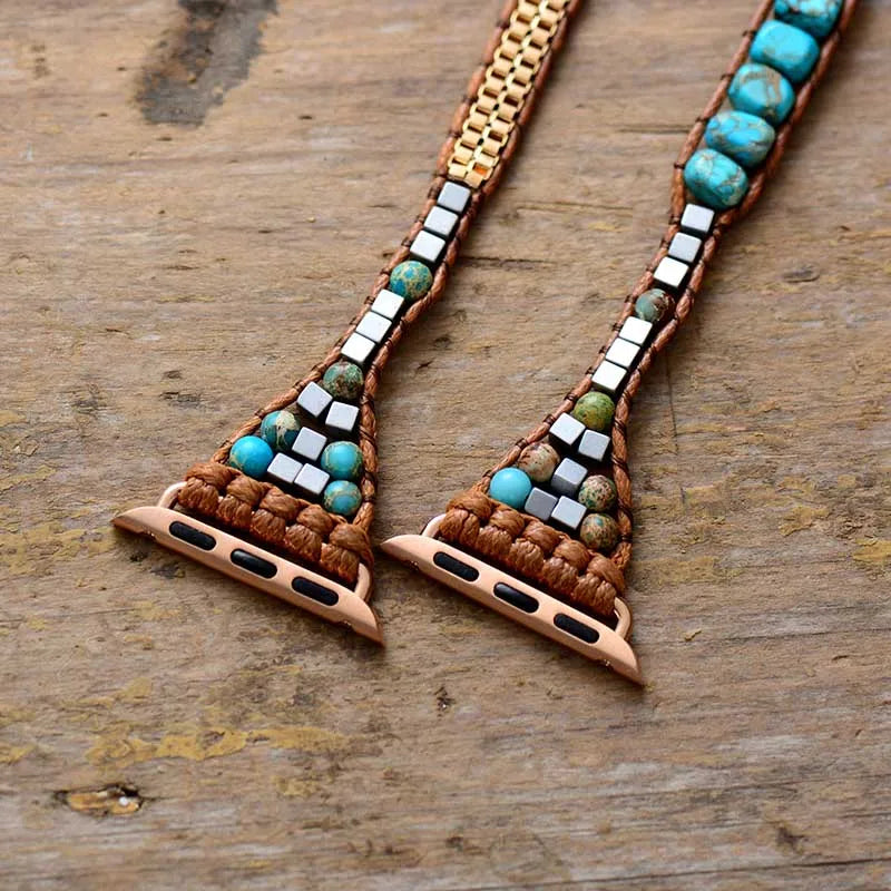 Standout Natural Stone Men Women Watch Band Beads Boho Wrap Vegan Rope Watch Strap