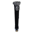 Natural Fur Winter Boots Women Knee High Long Boots Square Heel Winter Shoes Woman Waterproof Rubber Sole
