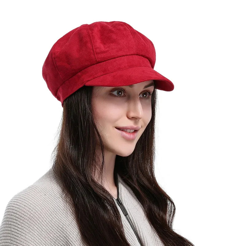 Ladies Peaked Beret Cap Octagonal Autumn Driving Hat Winter Stylish Artist Painter Newsboy Cap