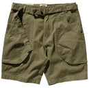 Pair of olive green shorts on a white background, Obroi