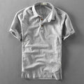Summer Shirt Men Short Sleeve Loose Thin Cotton Linen T-Shirts Solid Color Trend Male Turn Down Collar Tees