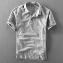 Summer Shirt Men Short Sleeve Loose Thin Cotton Linen T-Shirts Solid Color Trend Male Turn Down Collar Tees