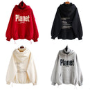 Women Casual Hoodies Sweatshirts Warm Velvet Long Sleeve Loose Solid Letter Tops Spring Pullover
