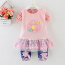 Spring Autumn Infant Toddler Baby Girl Denim Clothing Sets Long Sleeve T Shirt Tops Denim Jacket and Jeans Trousers