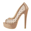 Women Black Platform Peep Toe Mesh Spike Slip On Pumps Thin High Heels Party Dress Pumps