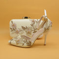 Flower shoes with matching bags High heels Pointed Toe Ankle Strap Ladies Party shoe and bag set