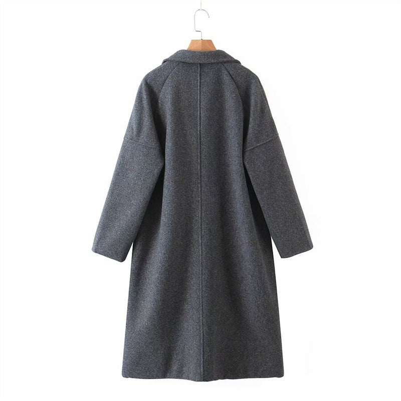 Vintage Women Dark Woolen Coat Autumn Ladies Single Breasted Loose Casual Coat Girls Chic Outwear