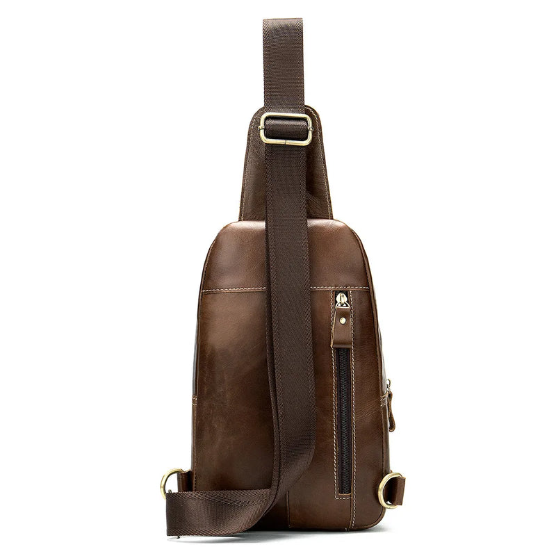 Genuin Leather Chest Bags For Men Packet Retro Leather Shoulder Bag Chest Headphone Jack Boys Messenger Bag