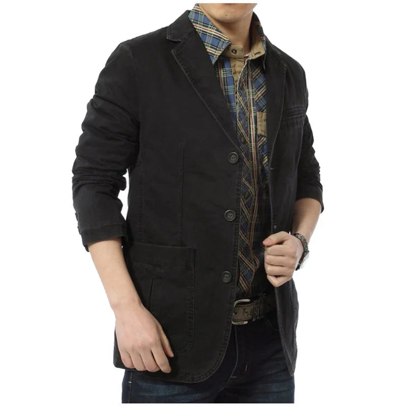 Spring Autumn Blazer Men Casual Cotton Denim Jackets Slim Fit Luxury Suit Coat Army Military Blazer  Outwear