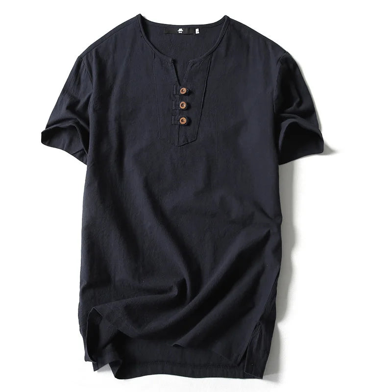 Summer Men Linen T Shirts Short Sleeve Designer Retro Solid Thin Casual Shirts Men Clothing Tees Fit Slim